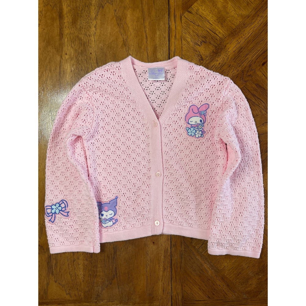 Sanrio Cardigan Pink My Melody Kuromi Pointelle Knit Cotton Sweater 6/7 S